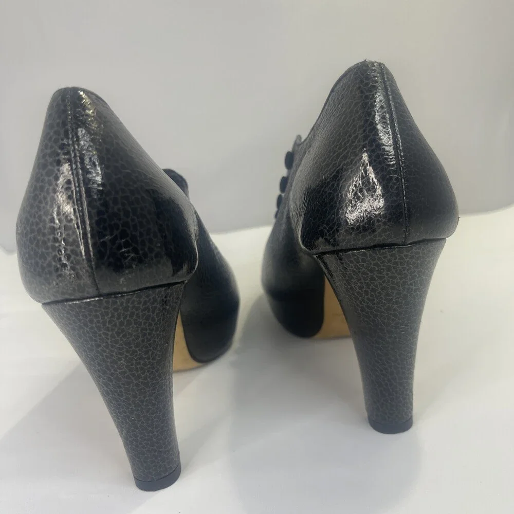 JEANNE JARVAISE WOMENS ITALIAN LEATHER BL ACK CRINKLE Patent PUMPS SHOES SIZE38
